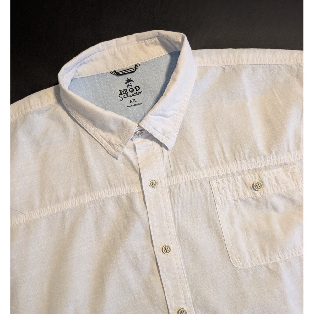 NWOT IZOD Saltwater Mens XXL White Short Sleeve Button Down Shirt 100% Cotton
